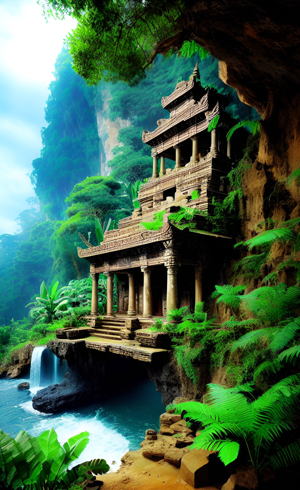 ancient jungle temple on cliff preview