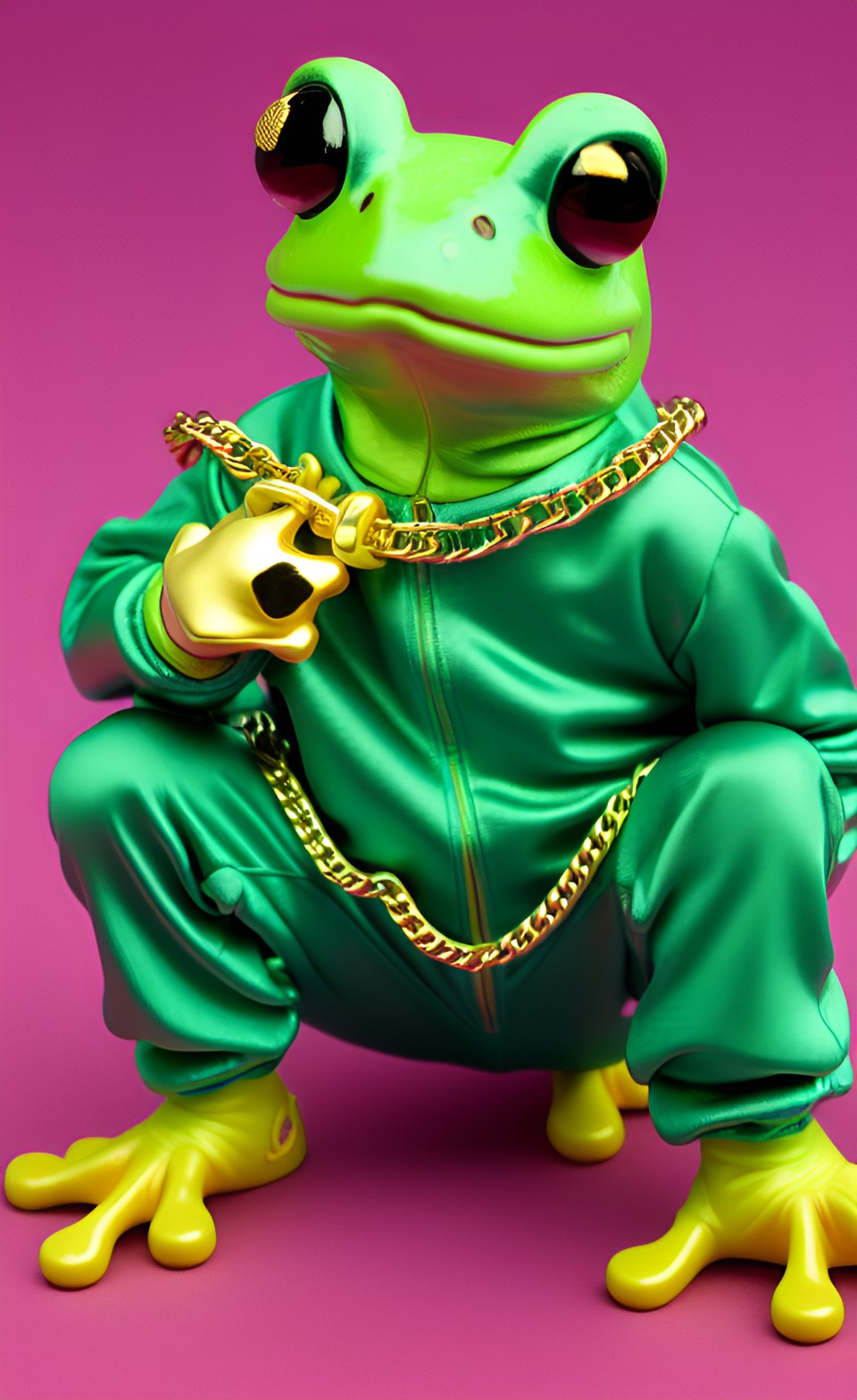 frog wearing a track suit and gold chains preview