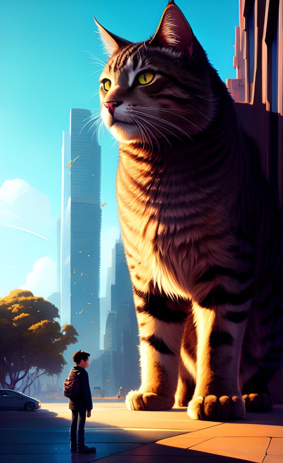 giant cat next to building preview