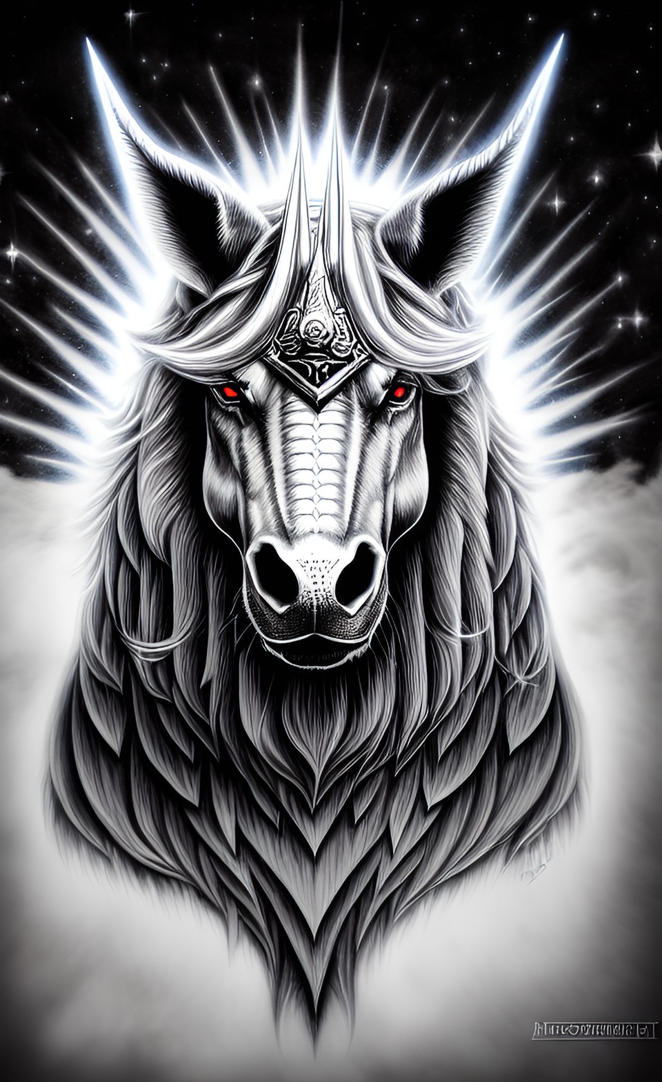 evil unicorn, symmetrical, highly detailed, digital art, sharp focus, trending on art station, kentaro miura manga art style preview