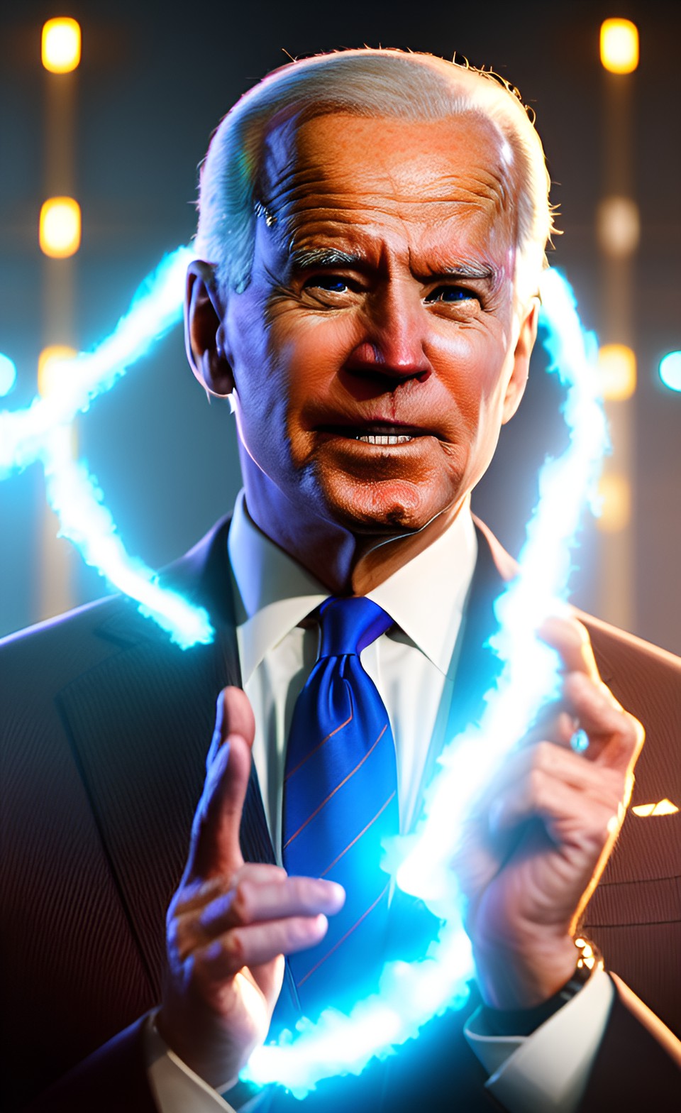 joe biden becomes a super hero and has super power and a holy aura never ending glow preview