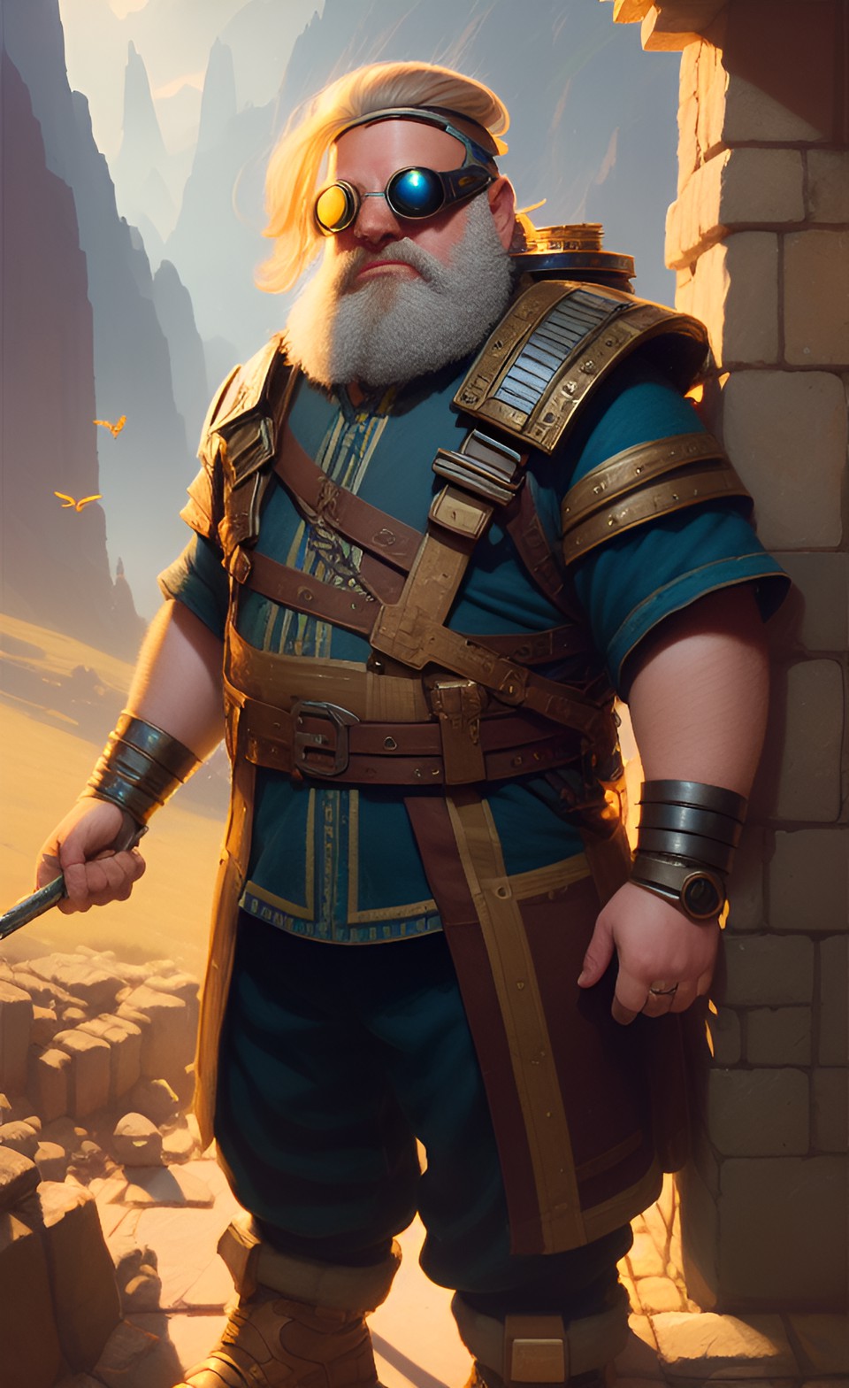 dwarven engineer with blond hair and goggles preview