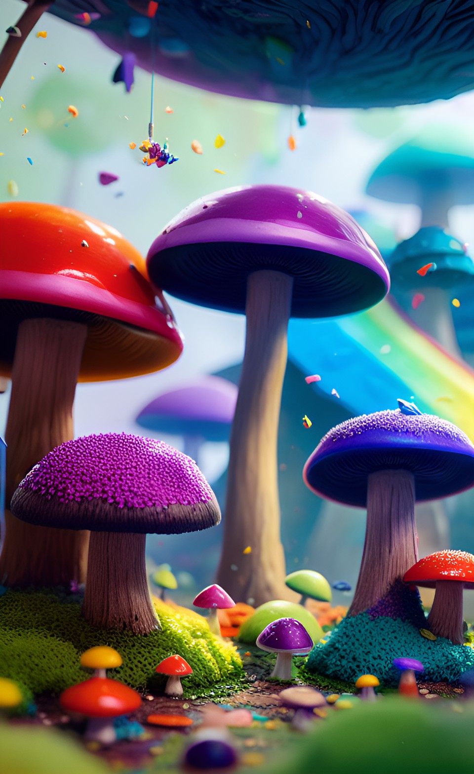 rainbow confetti mushroom forest preview