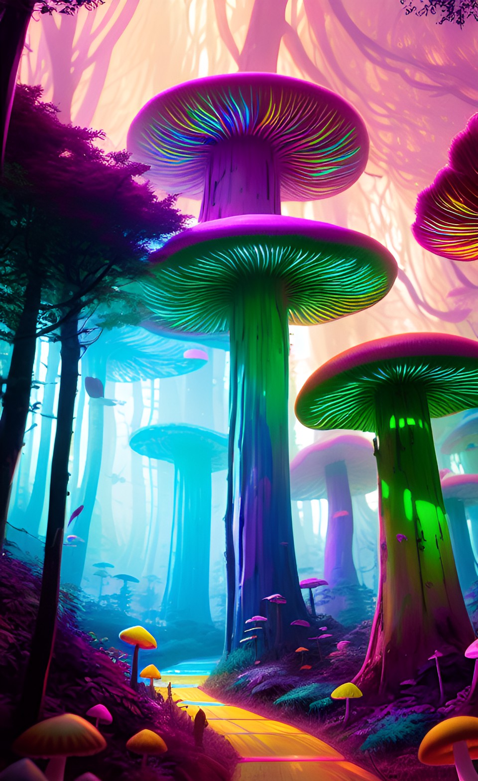 neon rainbow mushroom forest preview