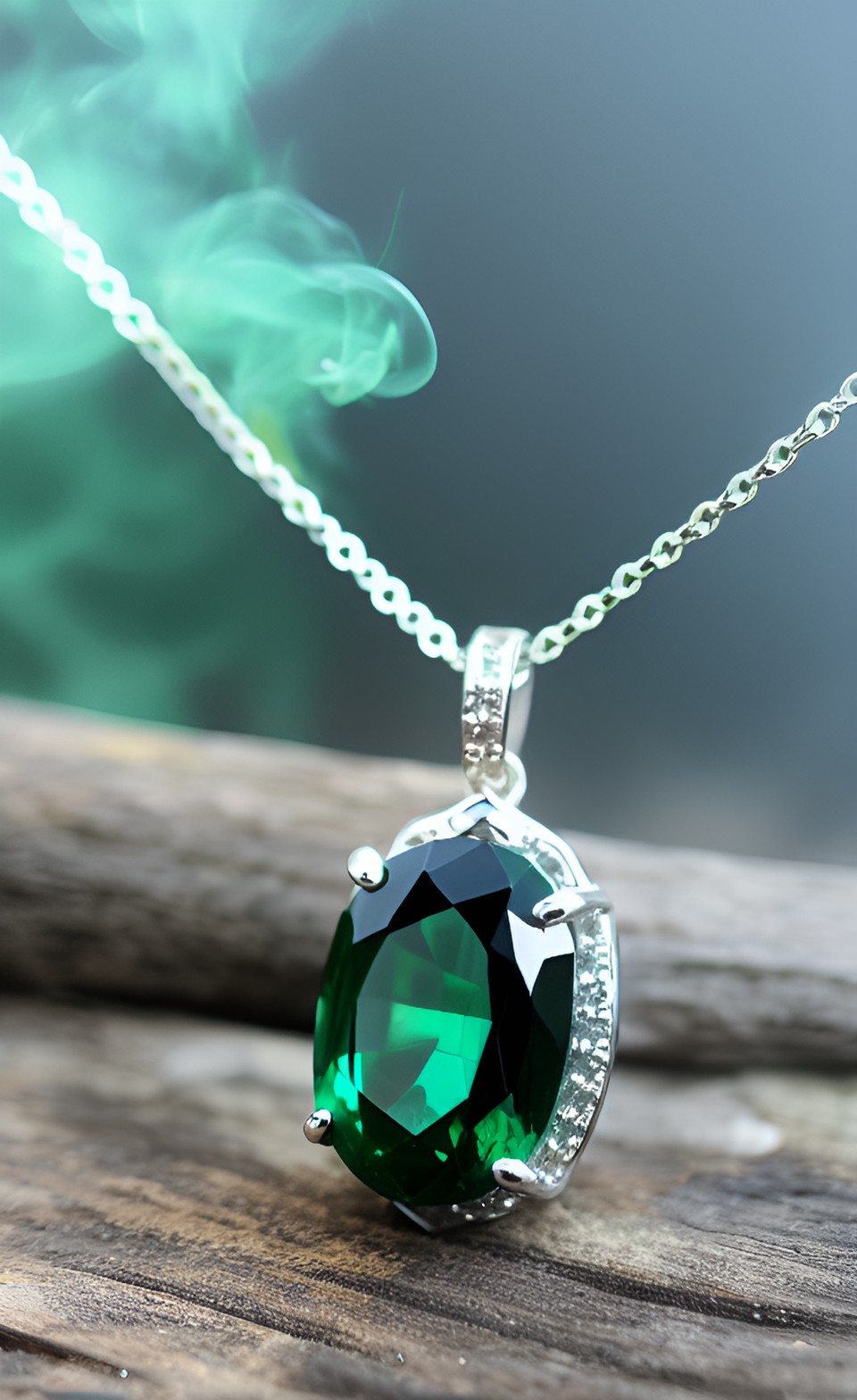 Jewel - emerald jewel necklace surrounded by fog and smoke preview