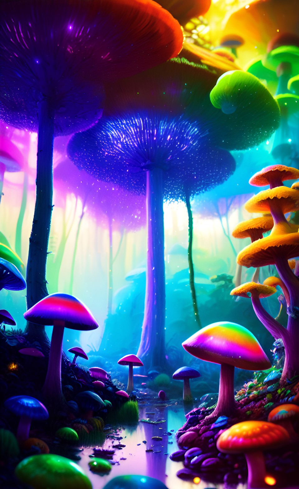 neon rainbow glitter mushroom forest preview