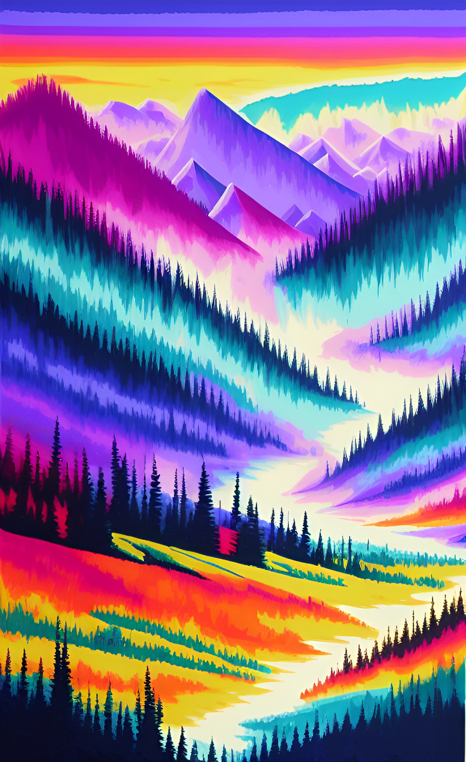 synthwave watercolour mountain range preview