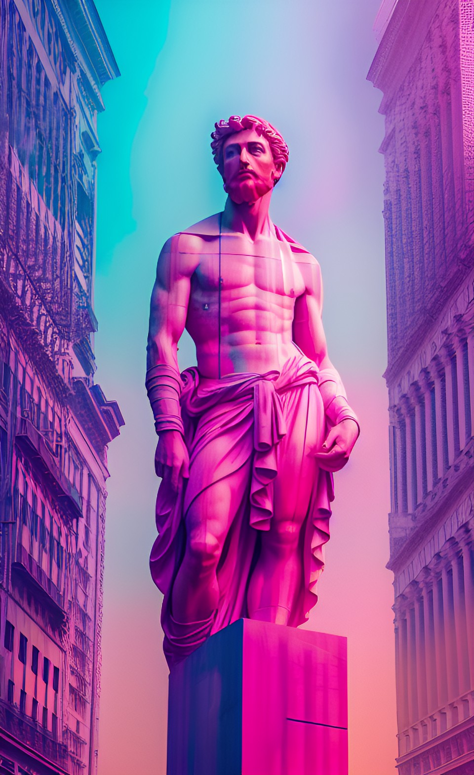 pink and blie glitch of a michelangelo statue preview