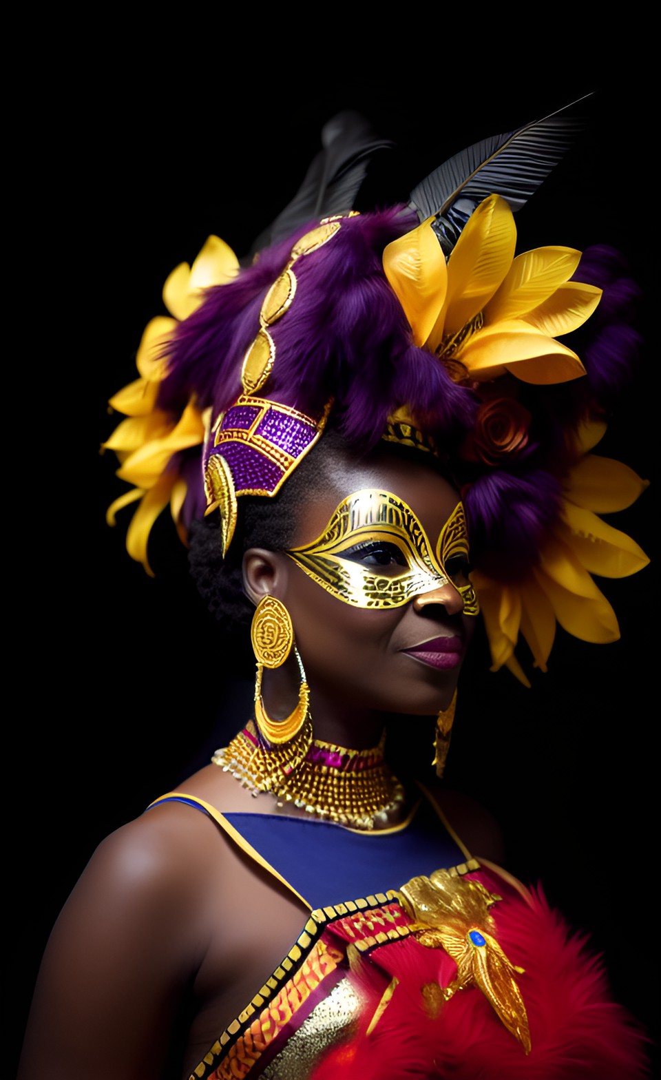 african queen wearing gold animal mask preview