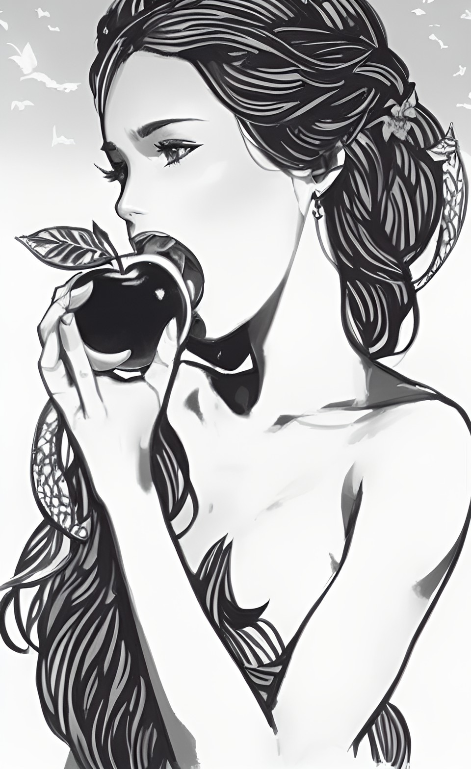 eve with horns on her head, eating the apple in the garden of eden eve eating the apple in the garden of eden. a detailed, 4k rendering of the scene. preview