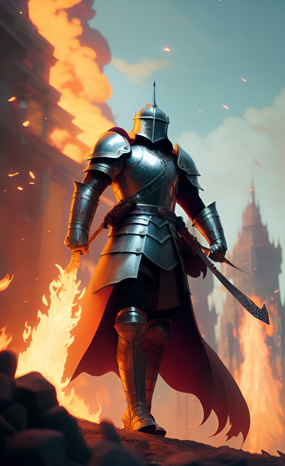 The Knight and Flame Sword - a knight shielding the fire flame preview