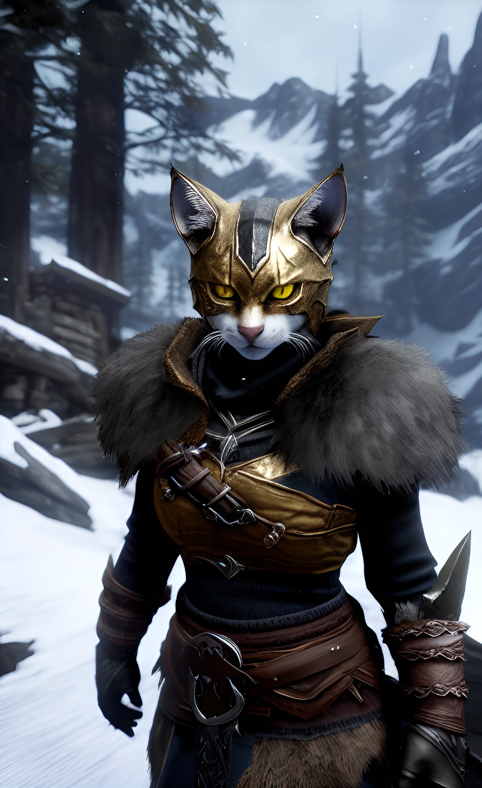 Khajiit Warrior trekking High Hrothgar - skyrim khajiit preview