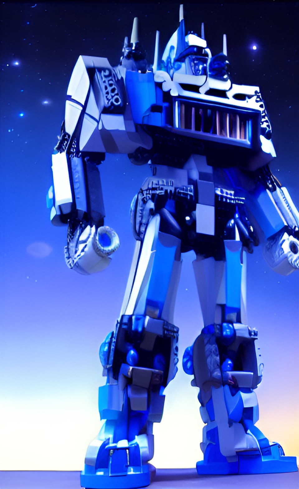 Blue smoke - autobot, lego character. space background preview