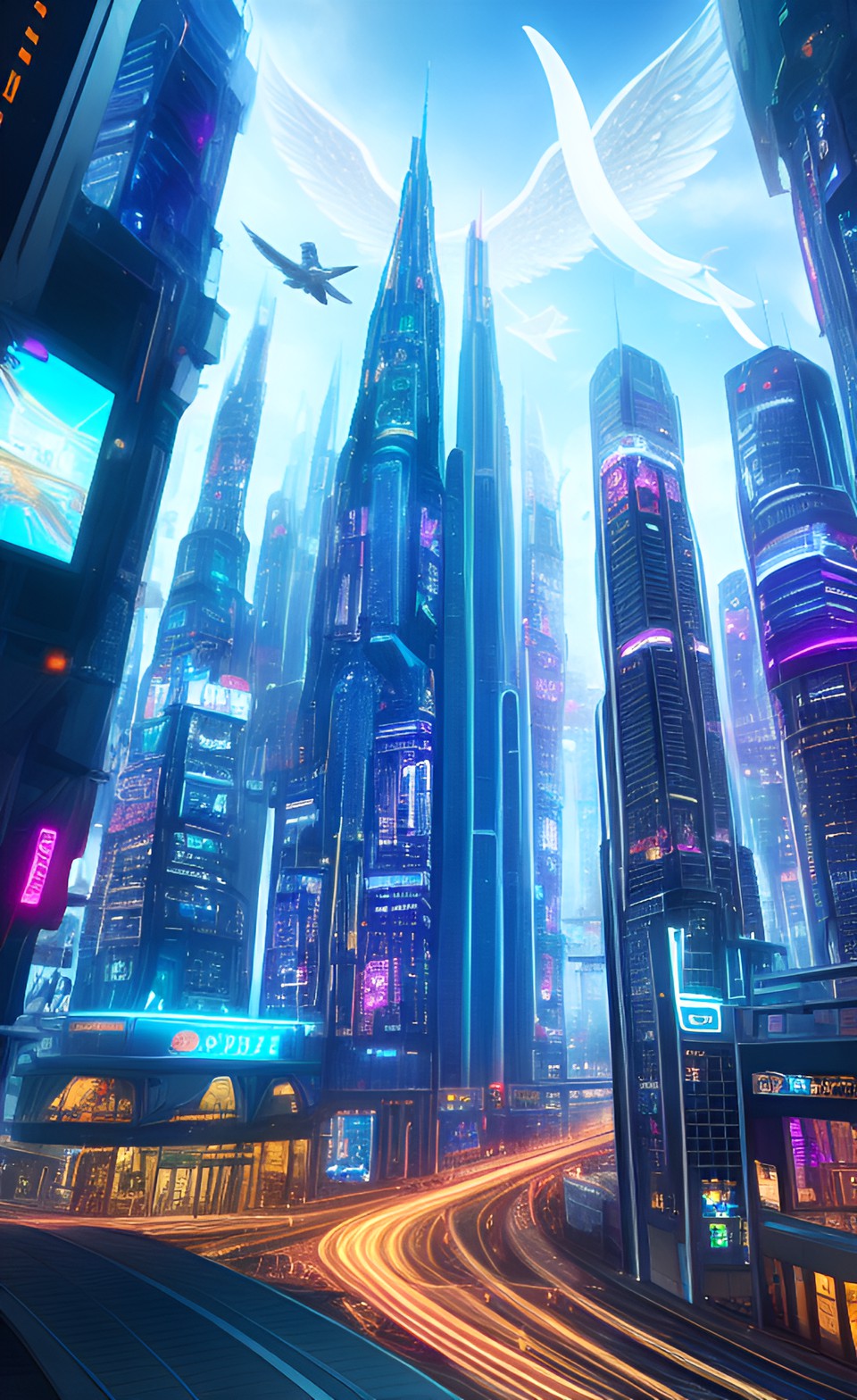 futuristic city with angels preview