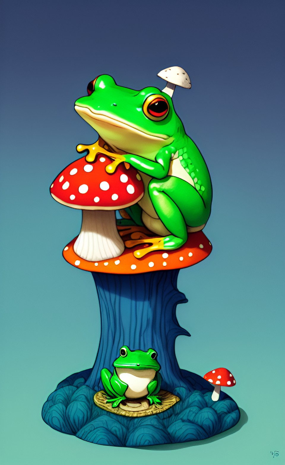 Just a lil fren :) - small frog sitting on a mushroom preview