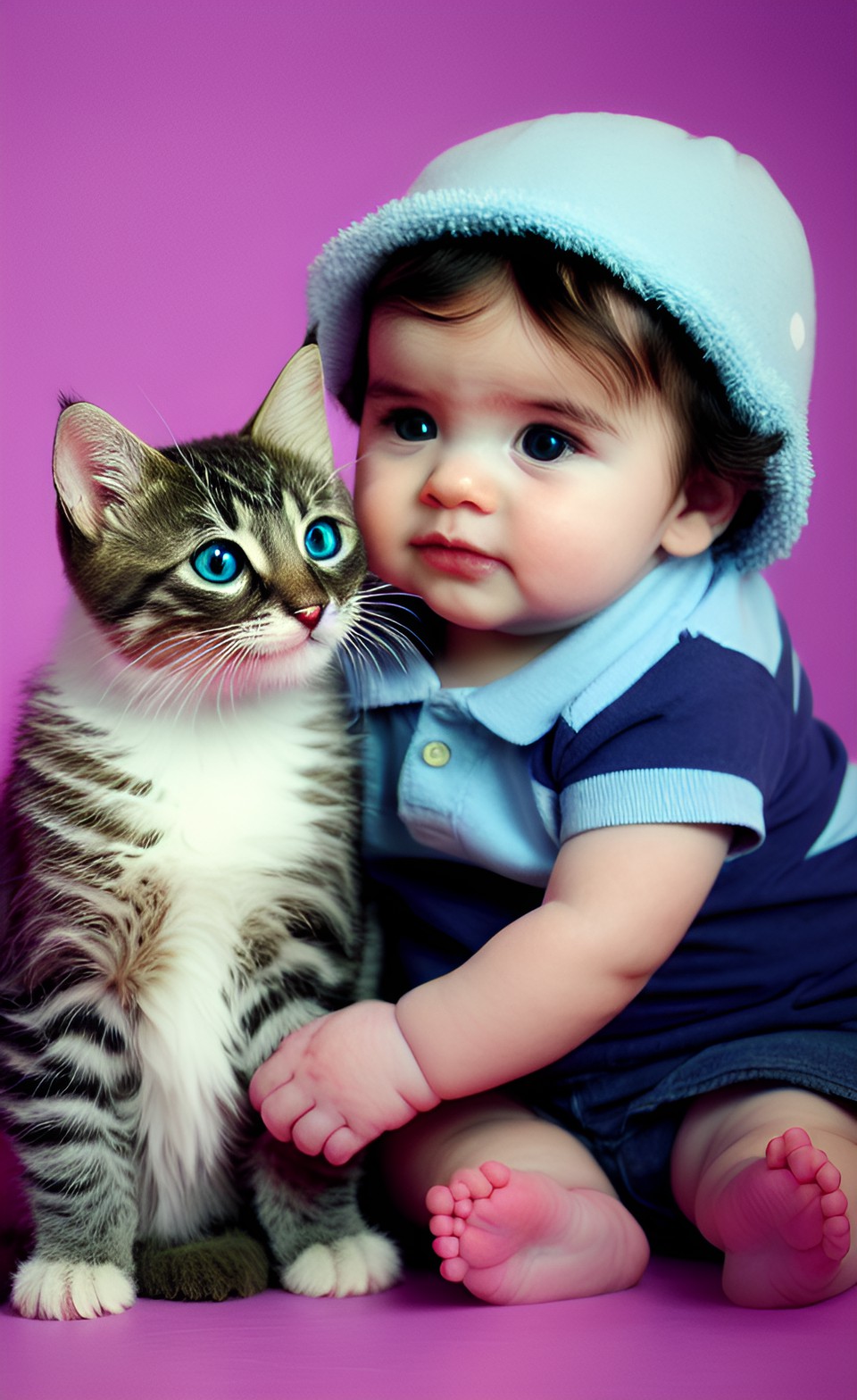 cute baby awww with kitten preview