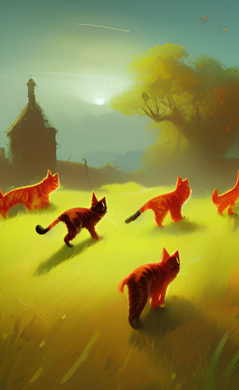 Kittens running in Field - orange kitten with other kittens running in a field preview