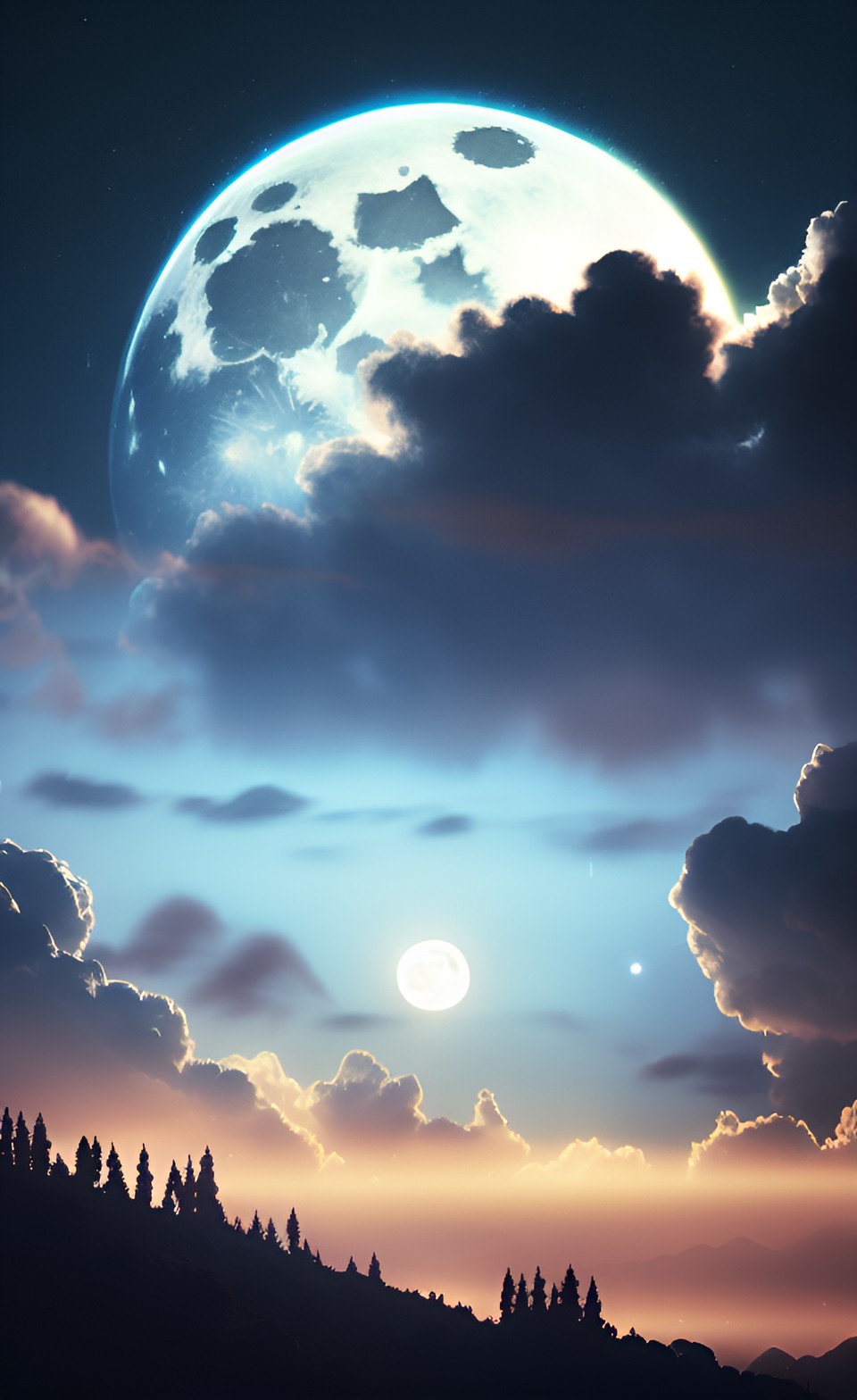 a dark night with bright moon in some clouds preview