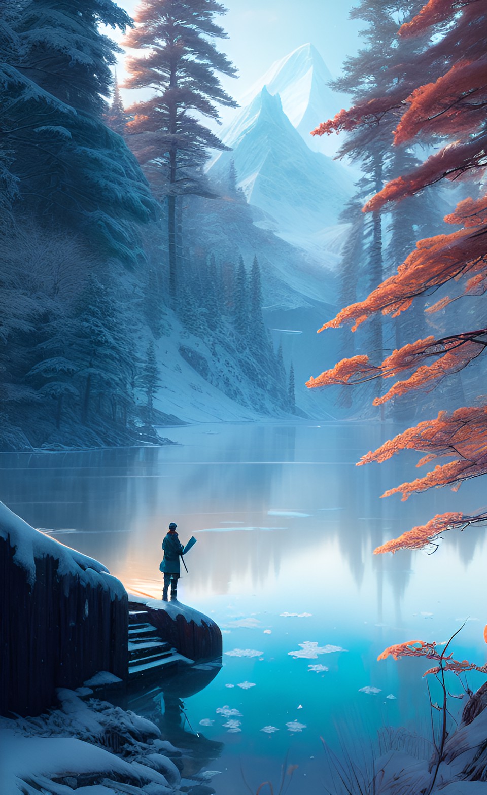 frozen lake by greg rutkowski and james gurney preview