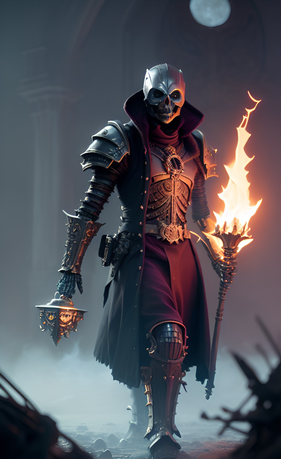 Battle mage - undead, skelaton, cloth, staff, orb, fire, dark, waistland,evil preview