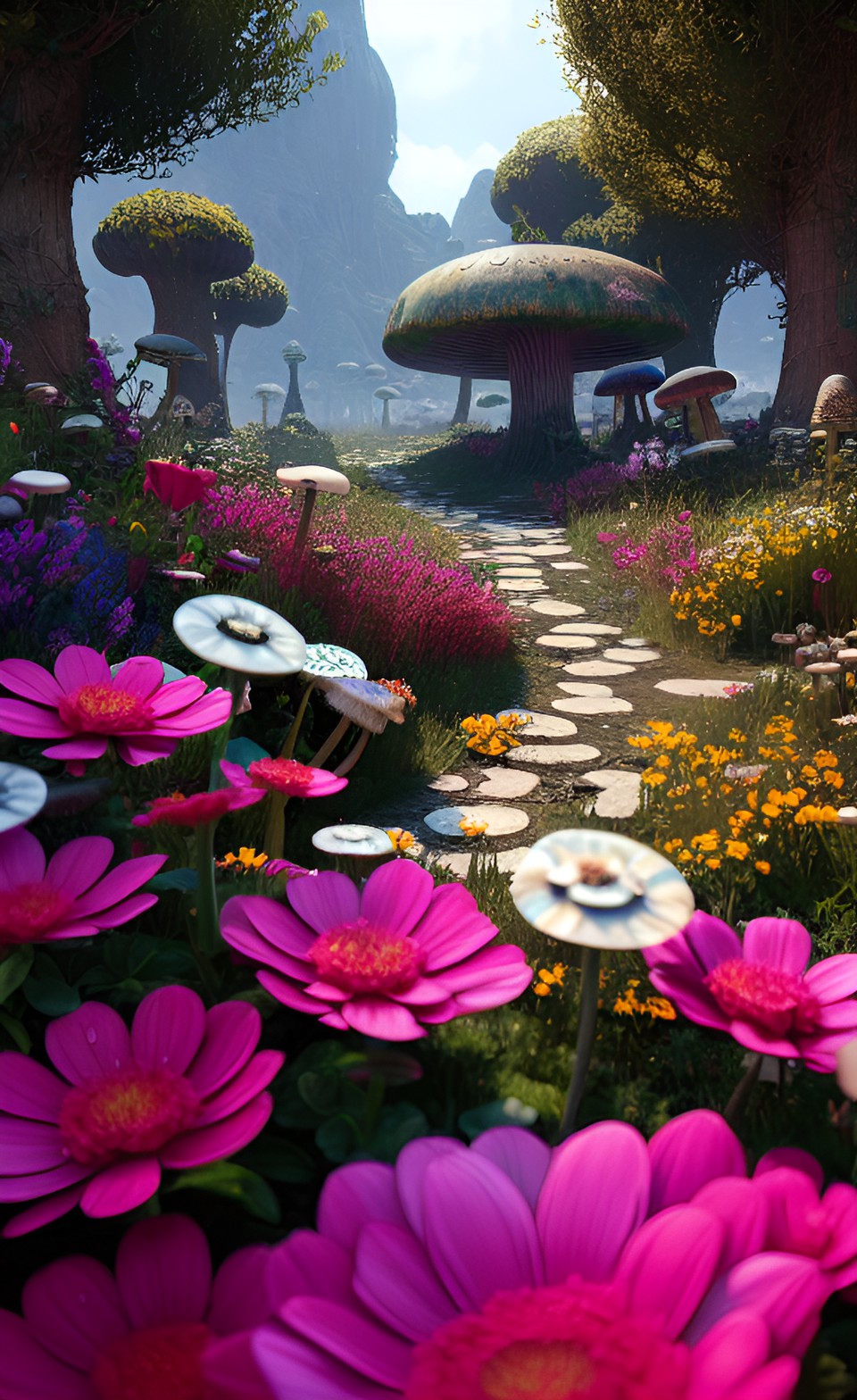 the wasteland filled with giant flowers and mushrooms, au naturel, hyper detailed, digital art, trending in artstation, cinematic lighting, studio quality, smooth render, unreal engine 5 rendered preview