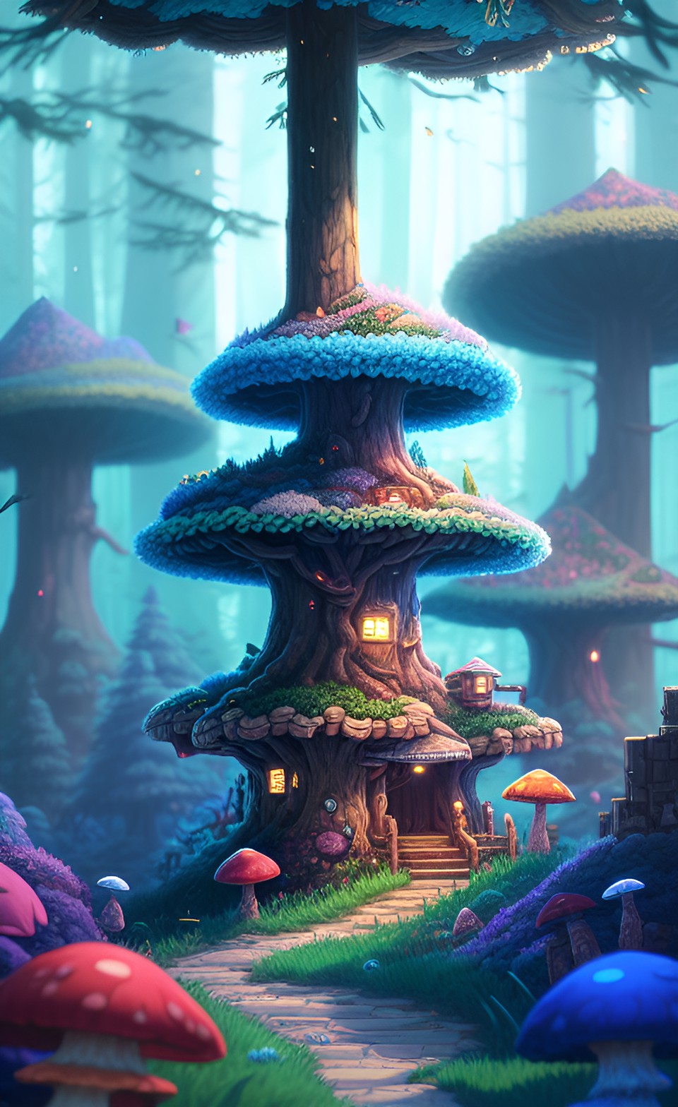 terraria mushroom blue forest , high details , 4k , cozy preview