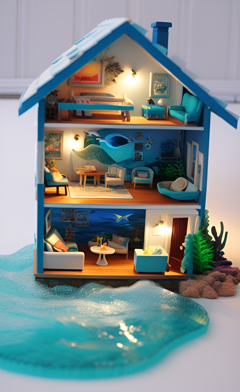 ocean themed dollhouse with small lights preview