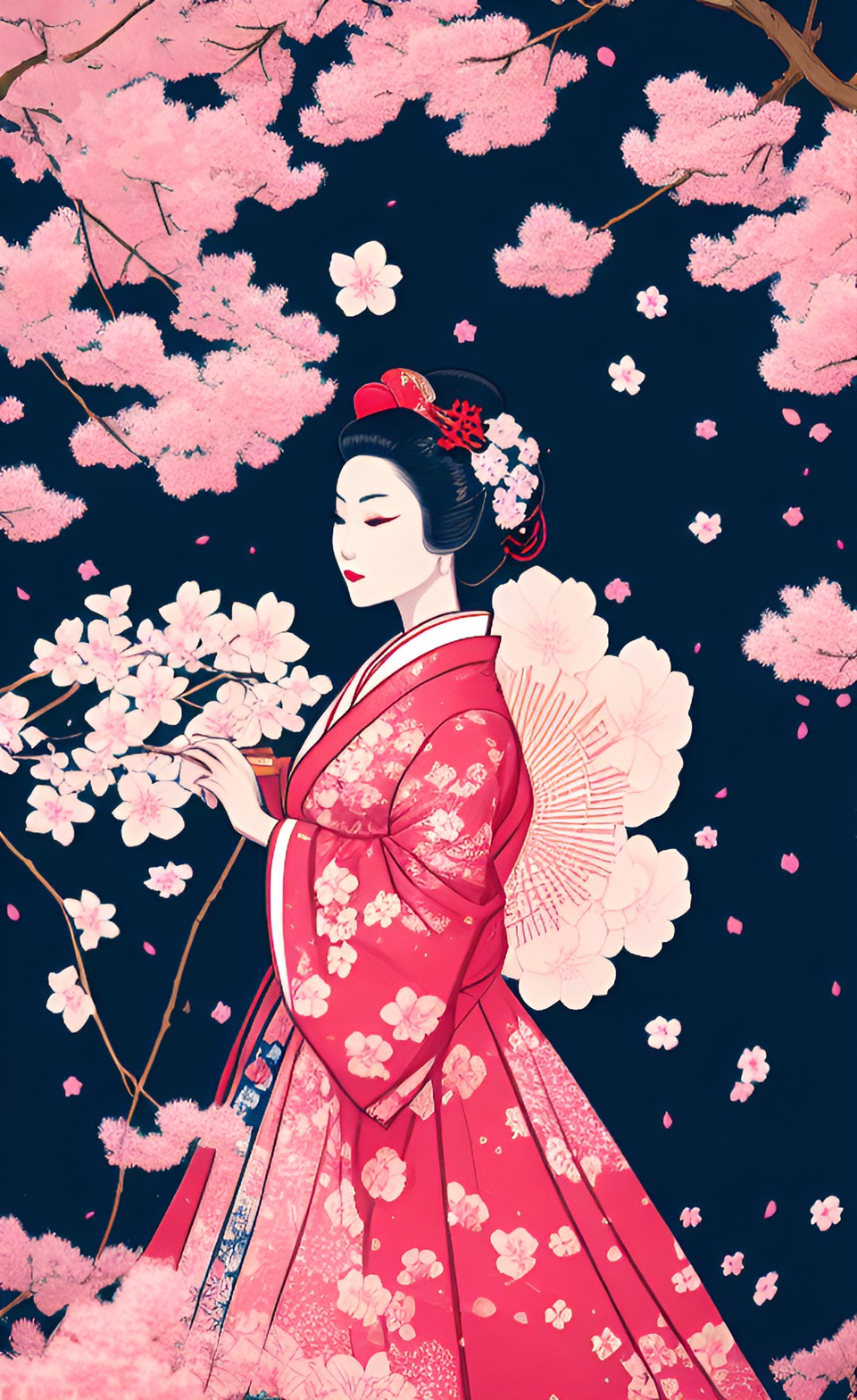 geisha surrounded by sakura blossoms preview