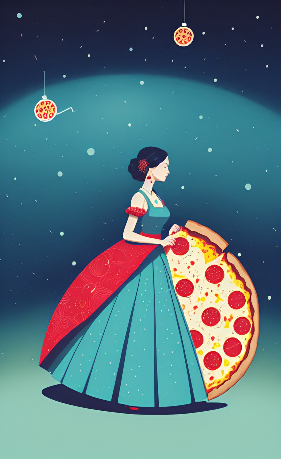 a single woman wearing a pizza ballgown preview