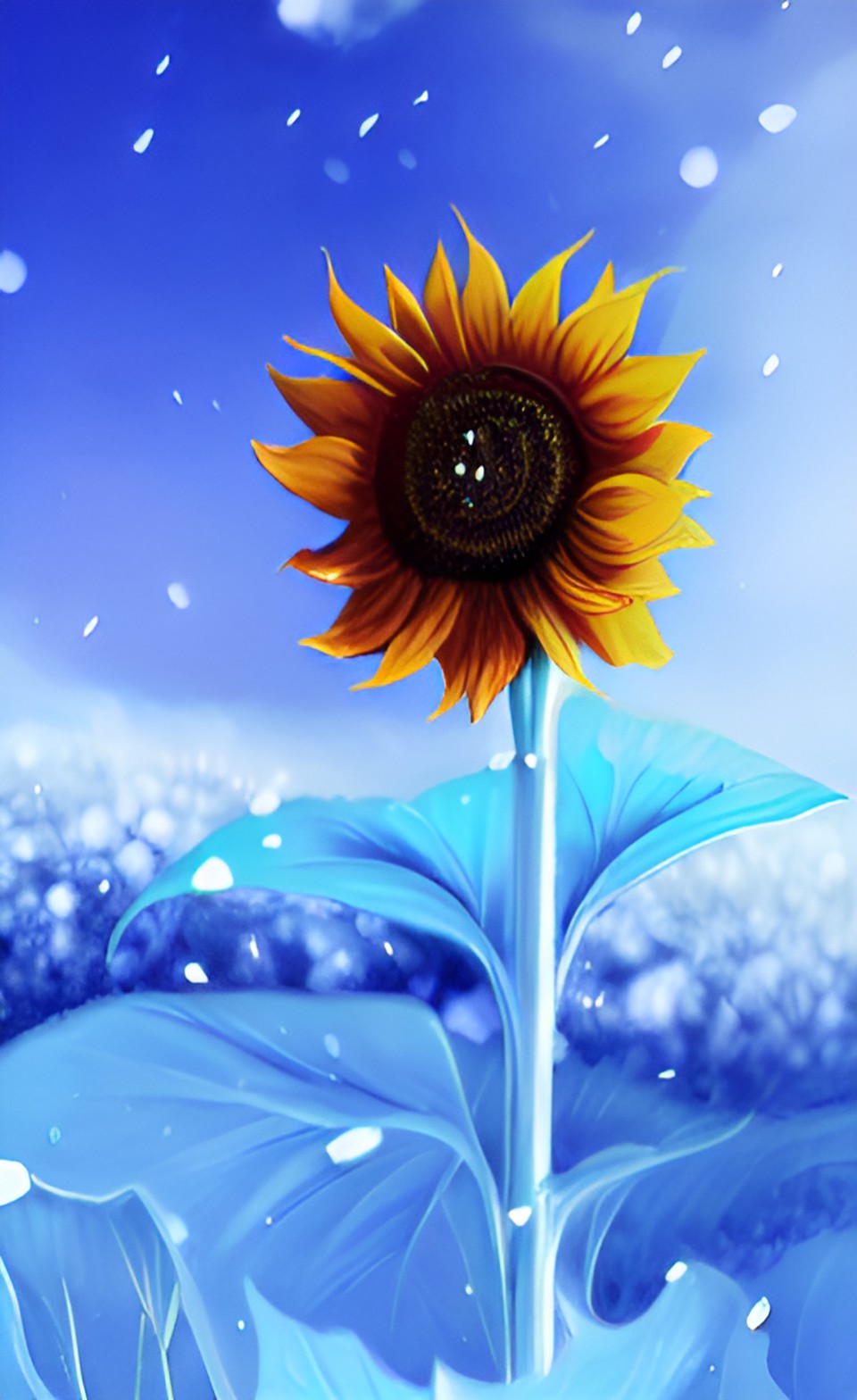 Frozen Sunflower - sunflower. snowing during winter. white hills. preview