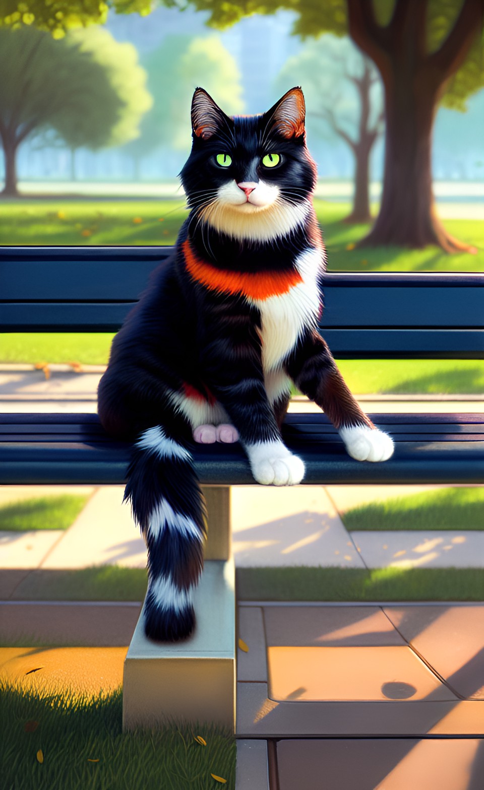 Park Friends - cat sitting on a bench in a park preview