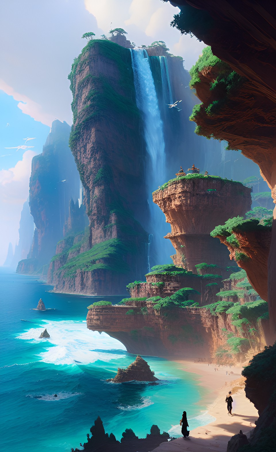 Flourishing Paradise - cliffs with waterfalls in the clouds preview