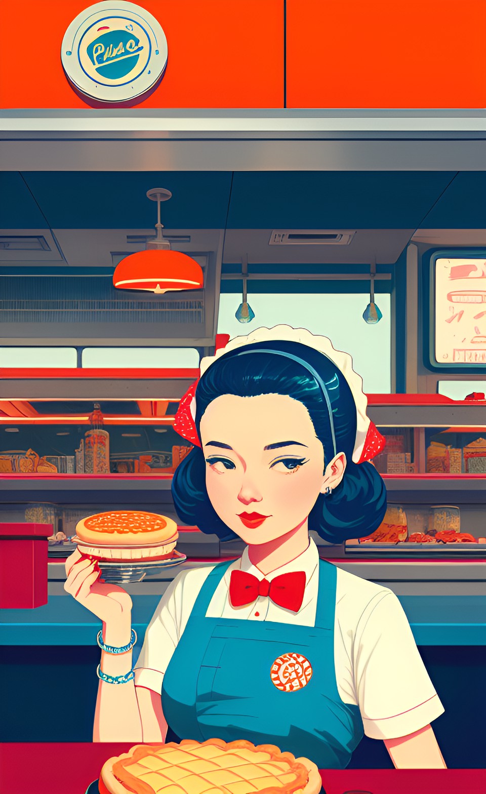 retro waitress serving pies in a diner preview