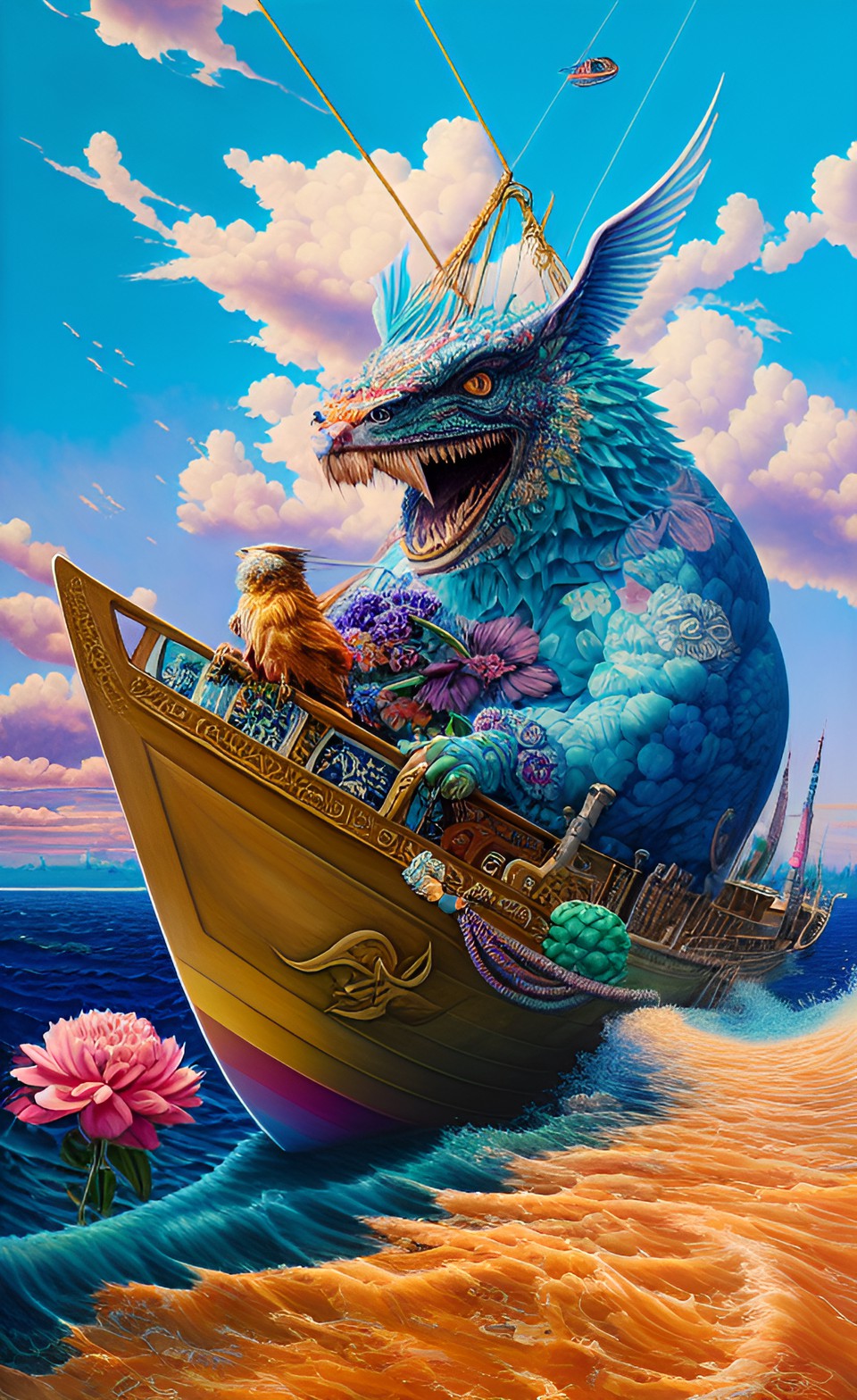 a monster sailing a boat preview