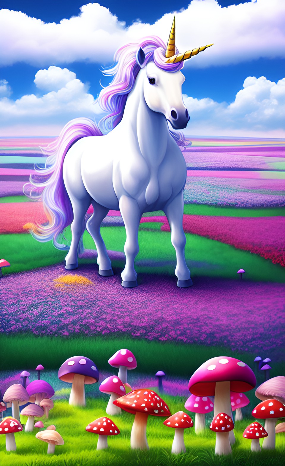 a unicorn in a mushroom field preview