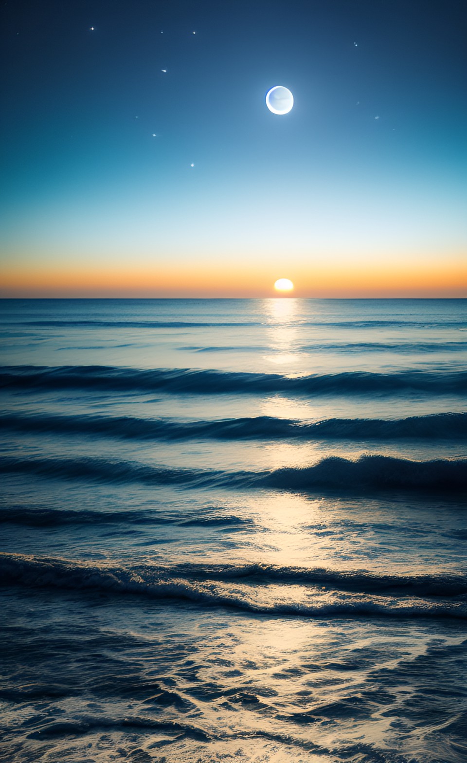 on a night full of moonlight, the black night sea that can be seen even to the horizon, the twinkling stars - the moonlight illuminates the endless sea, casting a soft glow over the waves that stretch preview