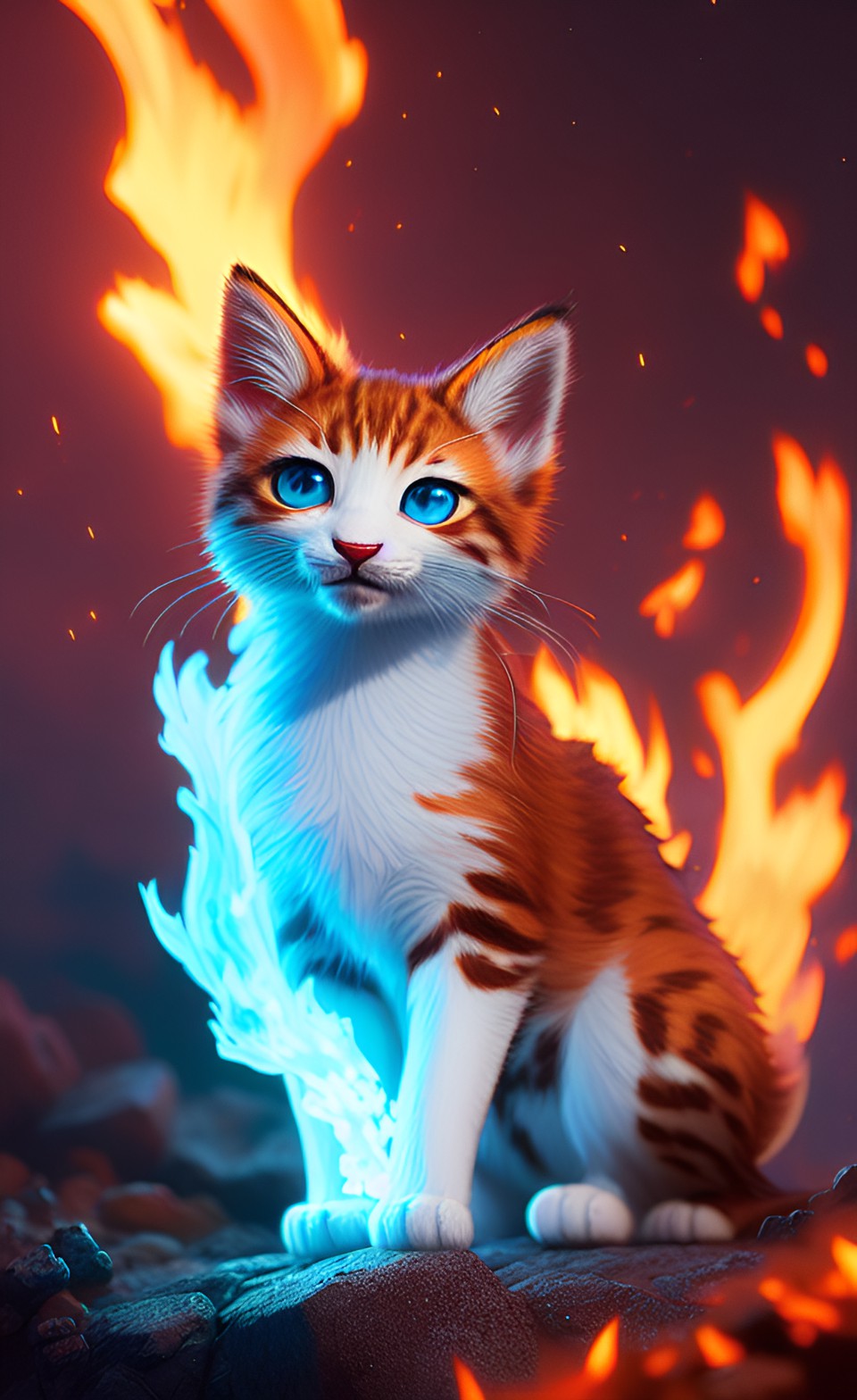 fire kitten made of cotton and blue eyes preview