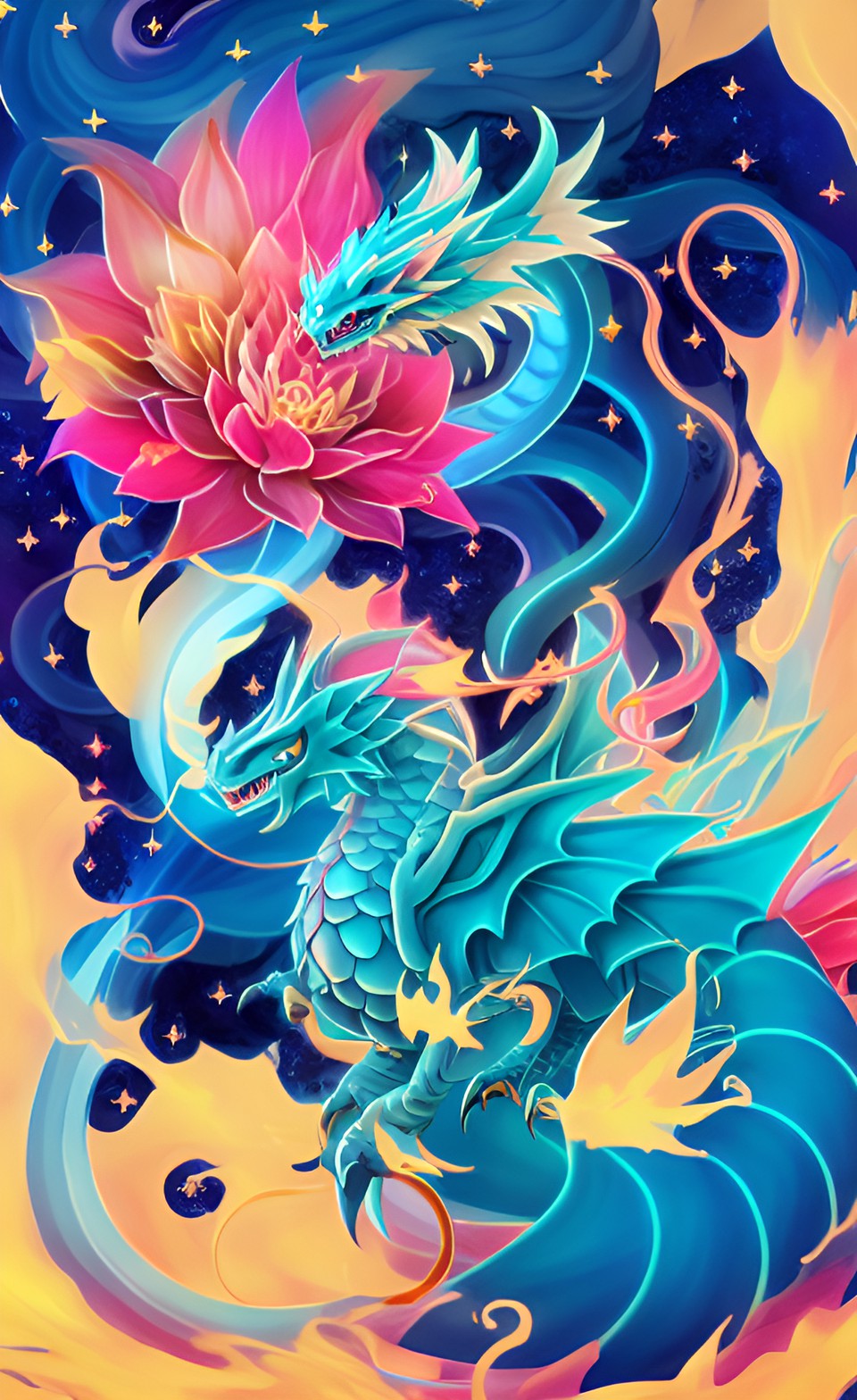 a dragon based on yamata no orochi yggdrasil and the flower aechmea blue rain, ghostly elements from giratina, and trying to reacquire its angelic form. aurora inspired by this dragon. preview