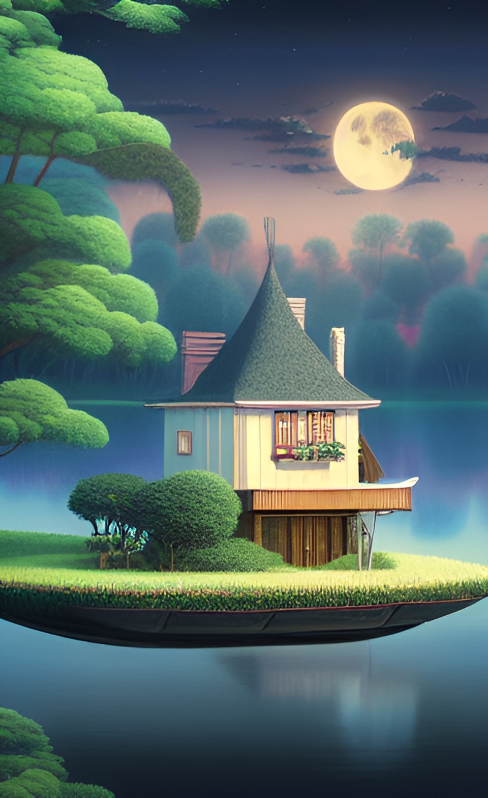 house,floating island, aesthetic, realistic,8k,moon,hd preview