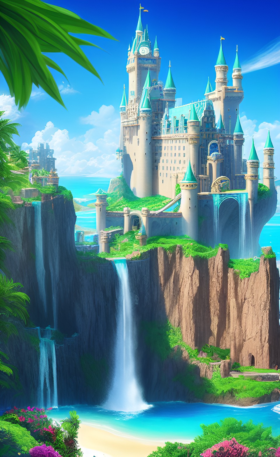 atlantis huge majestic city fantasy castle tower sea waterfall preview