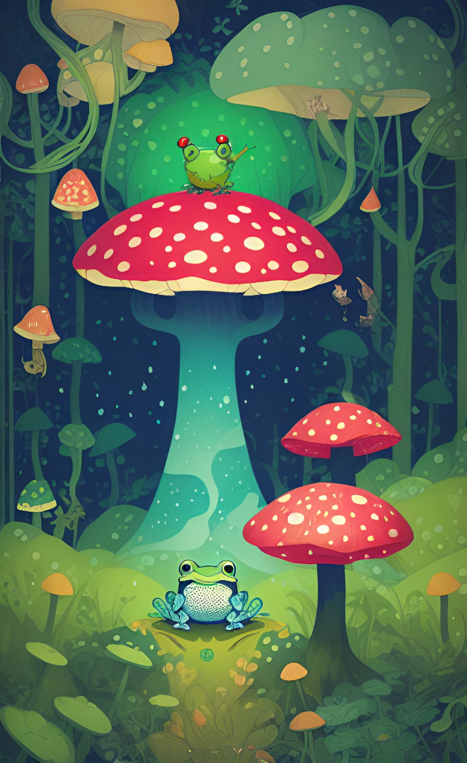 frog under a mushroom in a magical forest preview