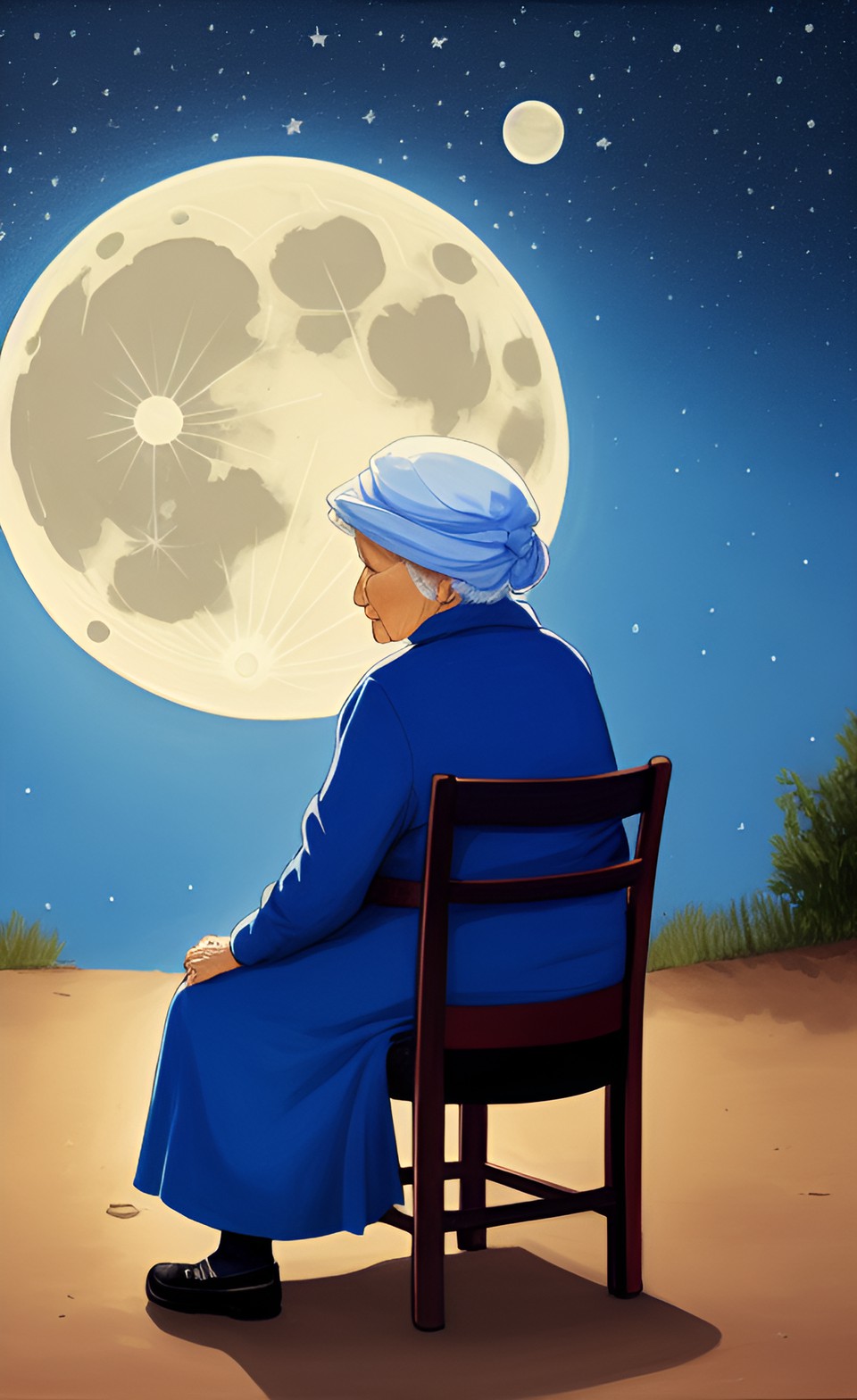 old woman gazing at the moon preview