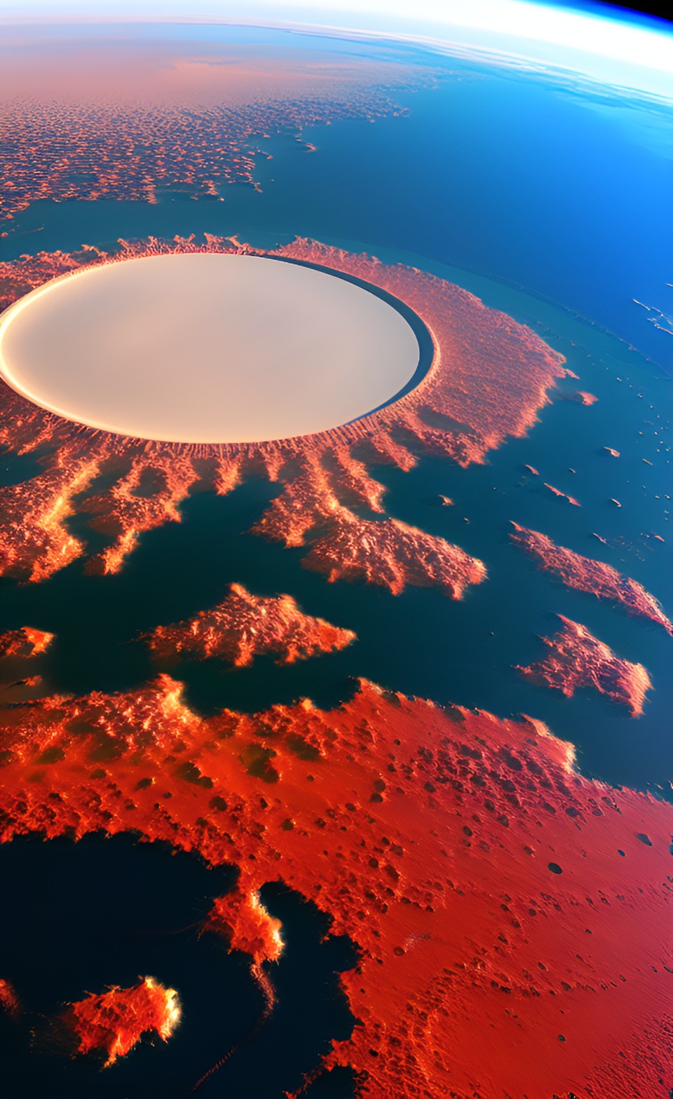 the planet mars with a hexagonal city visible from space preview