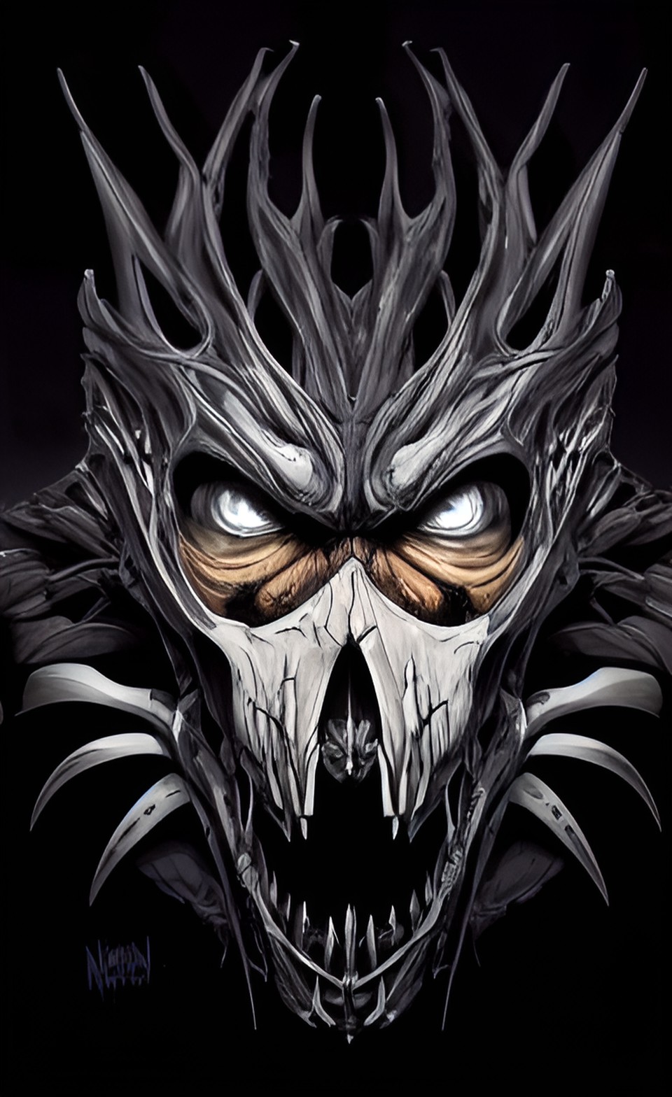 Wooden skull - black background preview