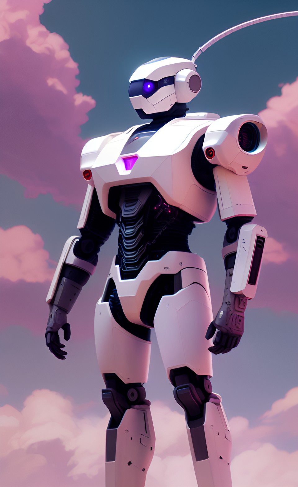 flying robot holding box, science fiction, concept art, white and pink colors preview