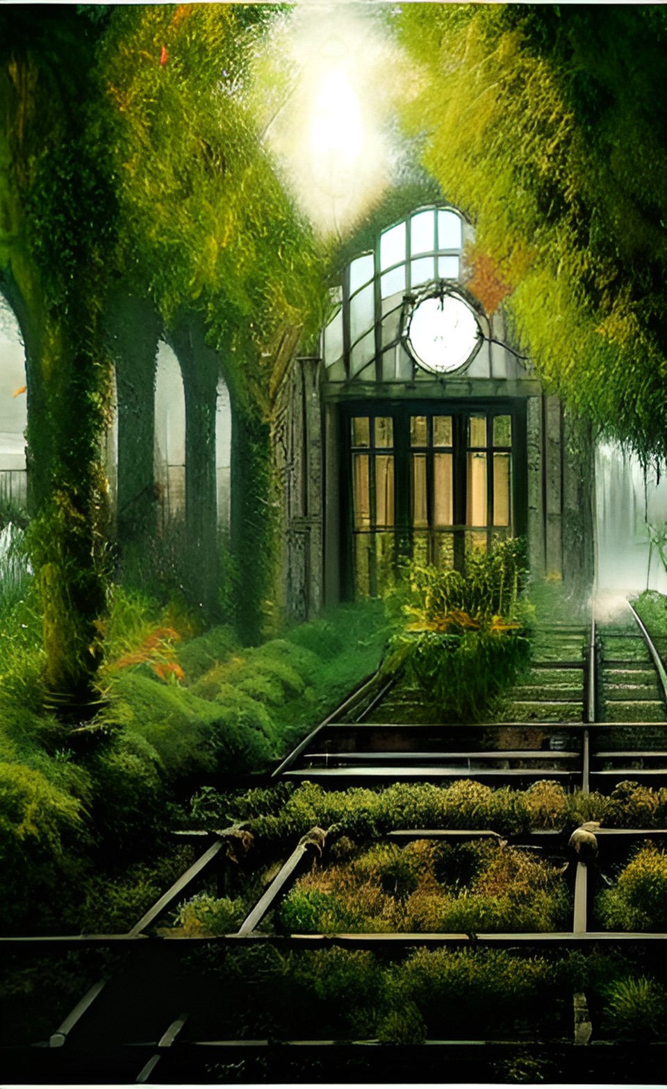 old trainstation with plant and leafs with dragonflyd preview