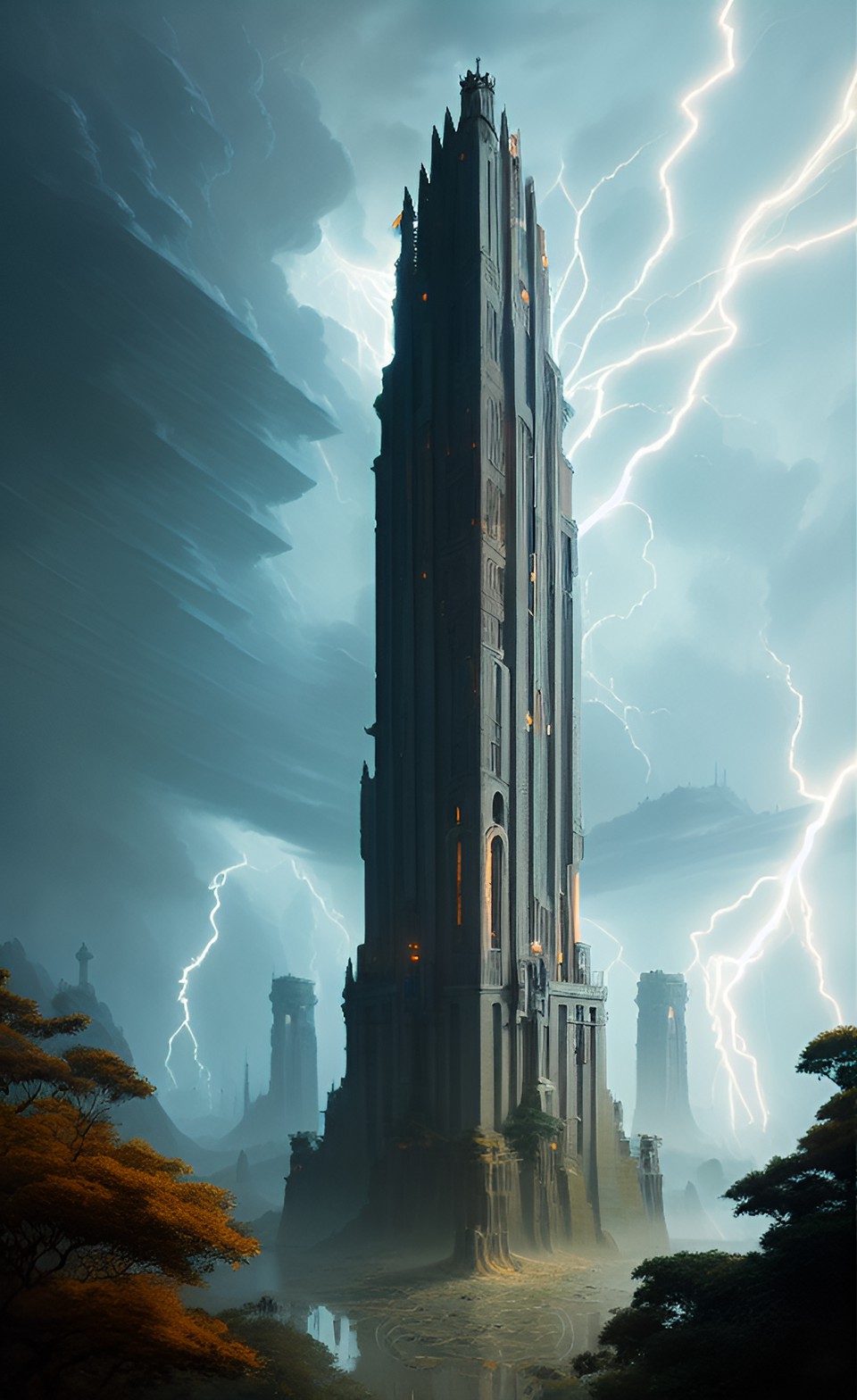 the enigmatic and hyperdetailed mc escher tower of life shoots lightning at a serene landscape by greg rutkowski preview