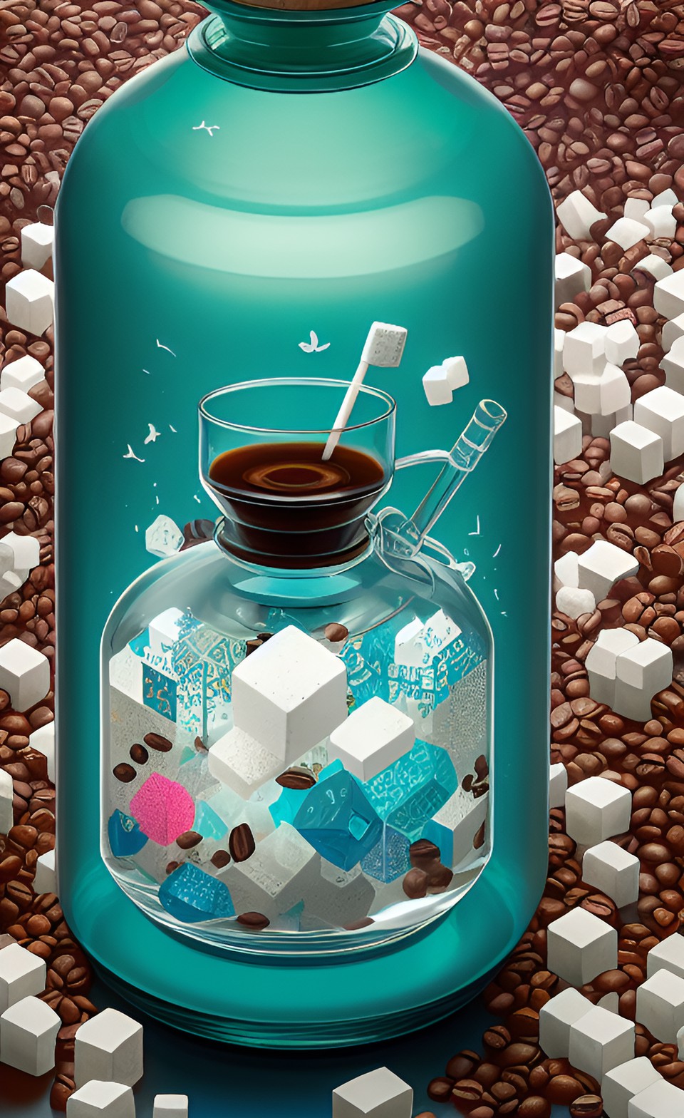 Brew the Imagination - potion bottle with coffee and sugar cubes inside of it preview