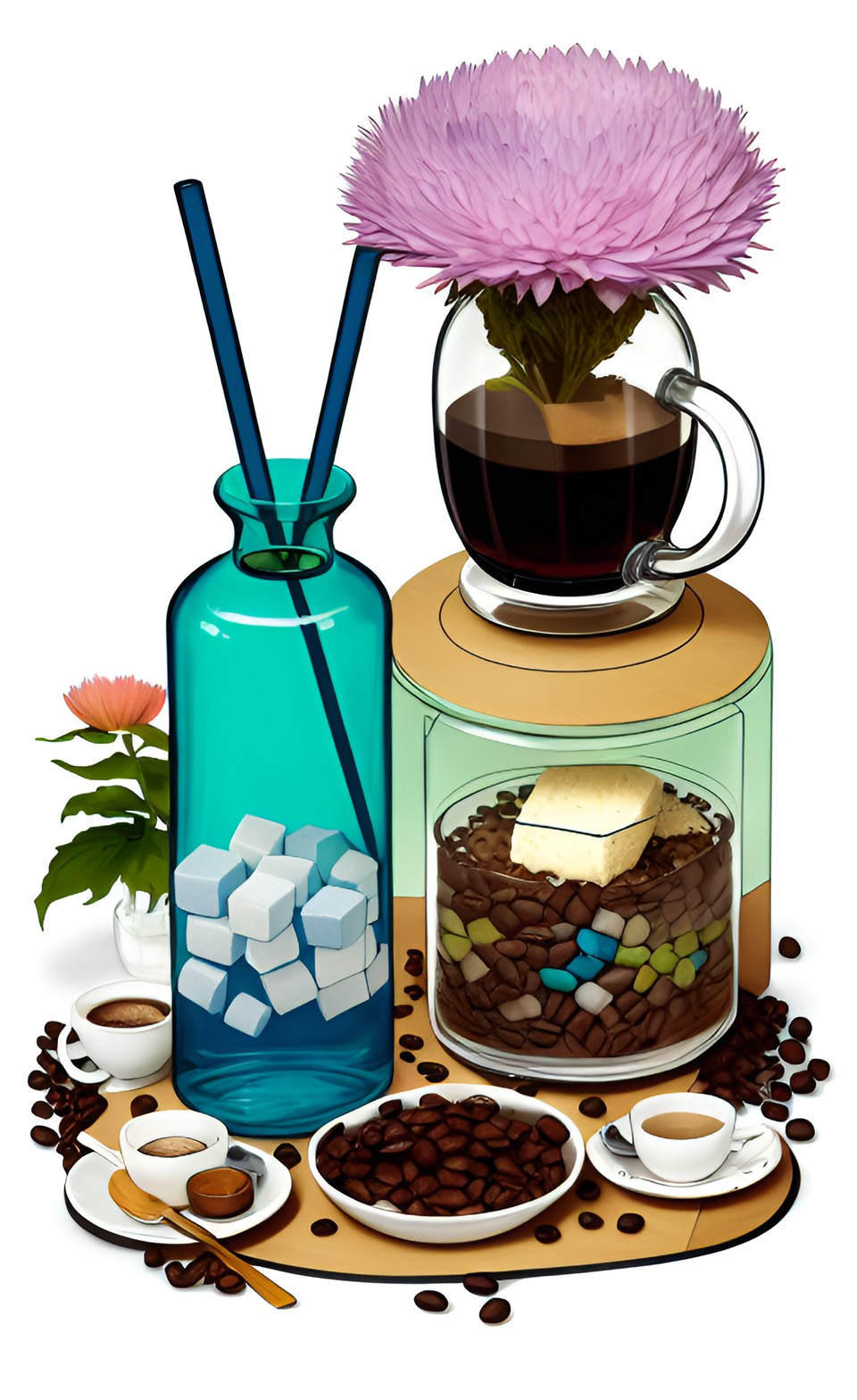 A little extra sugar - potion bottle with coffee and sugar cubes inside of it preview