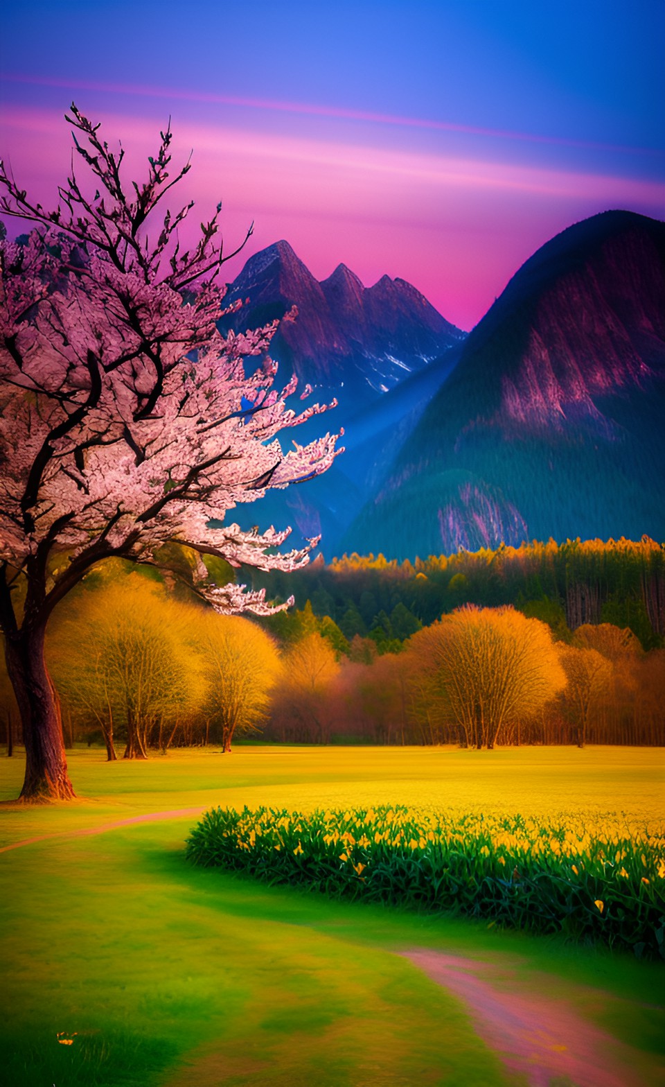 the mountains at sunrise in spring, a study in light preview